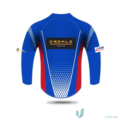 Blue and red long-sleeved ERCC Seniors LS Polo shirt for East Ringwood Cricket