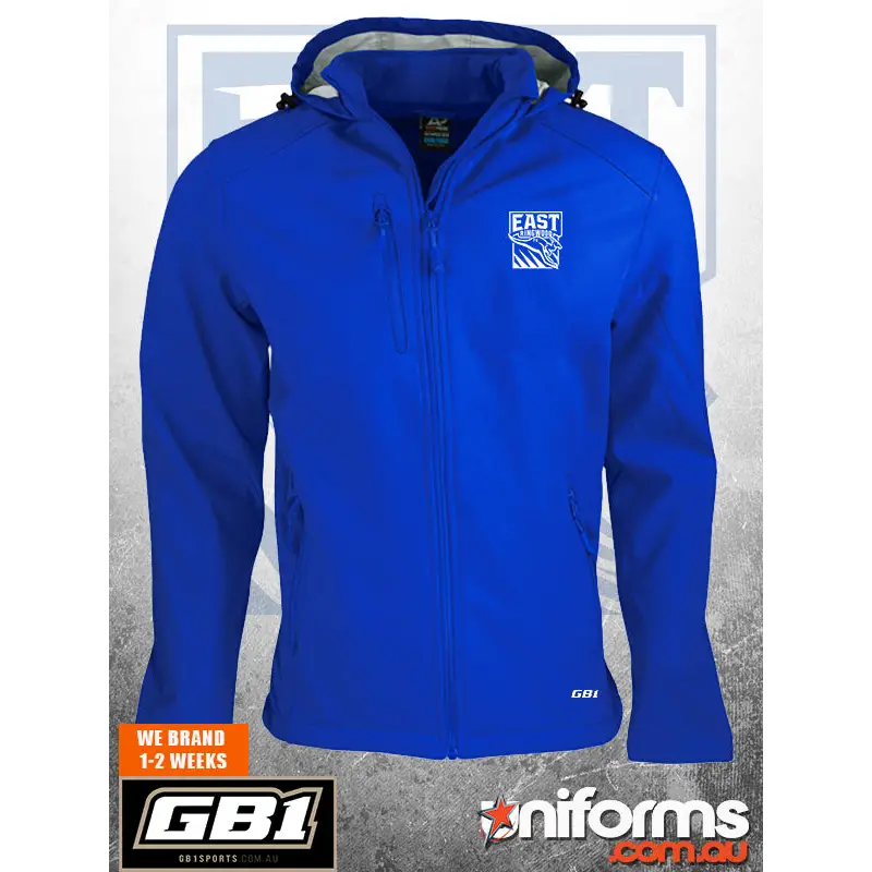 Erfc youth softshell jacket bright royal blue zip-up hoodie with grey lining and white logo perfect for work uniforms