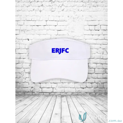 White visor from ERJFC Visor Cap with short velcro crossover in cotton twill