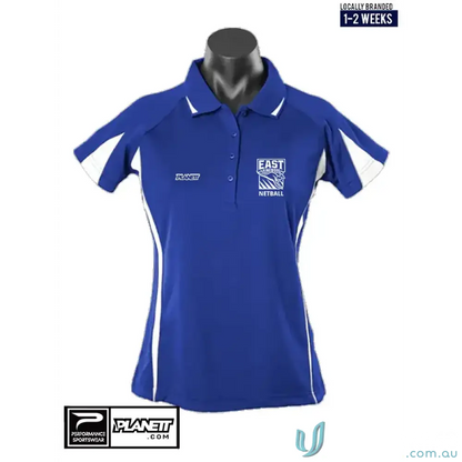 ERNC Ladies Polo with vibrant blue color enhances visibility and offers a performance polo feel