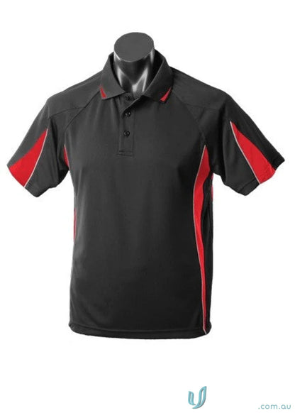 Black and red polo shirt from Eureka Polo, perfect for work uniforms and casual wear