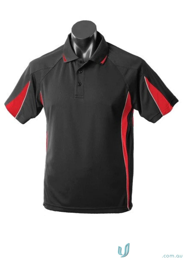 Black and red polo shirt from Eureka Polo, perfect for work uniforms and casual wear