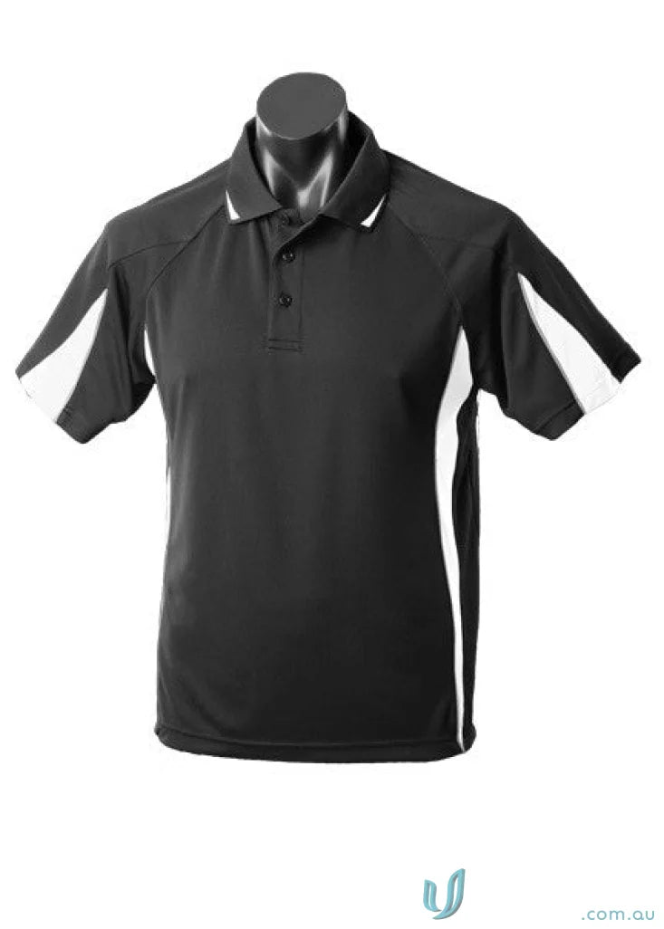 Black and white polo shirt perfect for uniforms and workwear at Eureka Polo
