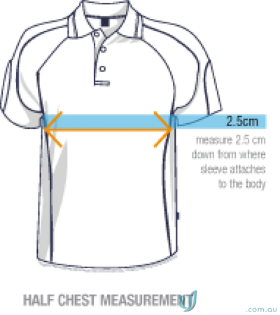 Clothing measurement diagram for Eureka Polo work uniforms and workwear fitting tips