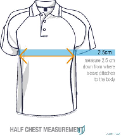 Clothing measurement diagram for Eureka Polo work uniforms and workwear fitting tips