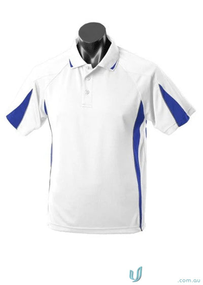 White and blue Eureka Polo shirt, perfect for workwear and uniforms