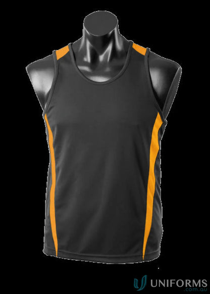 Black and gold Eureka Singlet athletic tank top made from breathable fabric perfect for uniforms or workwear