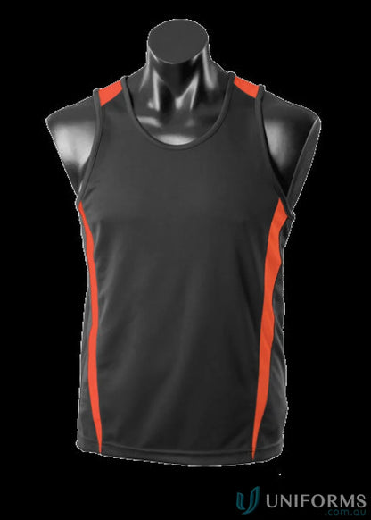 Black and orange Eureka Singlet athletic tank top made with durable fabric for active wear