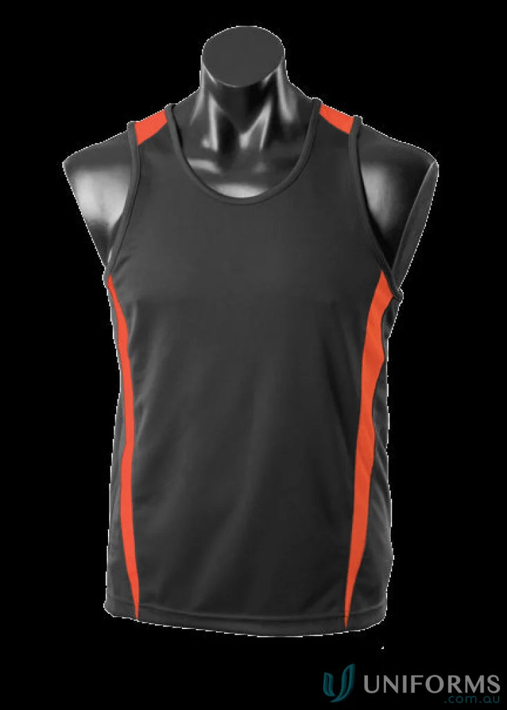 Black and orange Eureka Singlet athletic tank top made with durable fabric for active wear