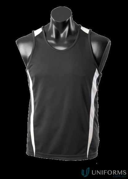 Black and white Eureka Singlet athletic tank top made from breathable fabric for sports