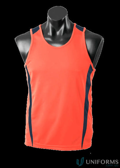 Orange and navy Eureka Singlet athletic tank top made from breathable fabric for uniforms or workwear