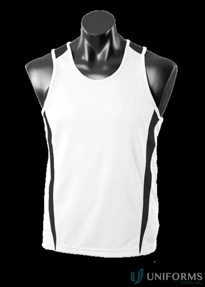 White and black Eureka Singlet athletic tank top made from breathable fabric for uniforms and workwear