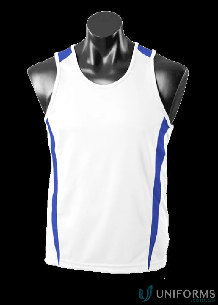 White and blue Eureka Singlet athletic tank top made of breathable fabric for uniforms