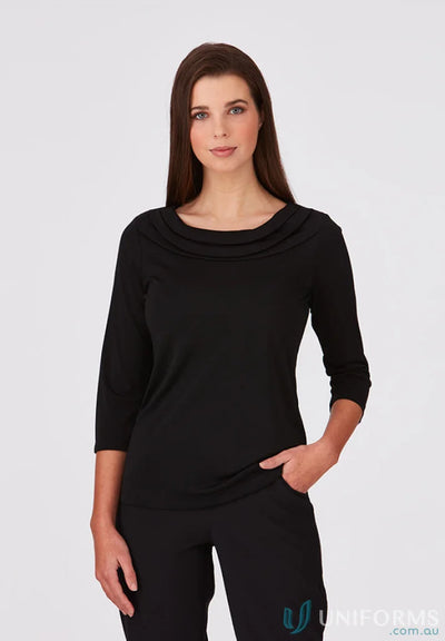 Eva Knit style black cowl neck top, perfect for cozy knit style outfits