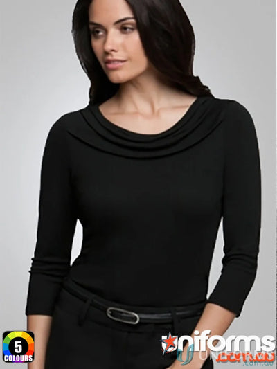 Eva Knit 3Q Top in black cowl neck style for a cozy knit style look