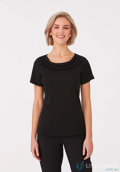 Eva Knit SS Top with black cowl neck perfect for that stylish knit style look