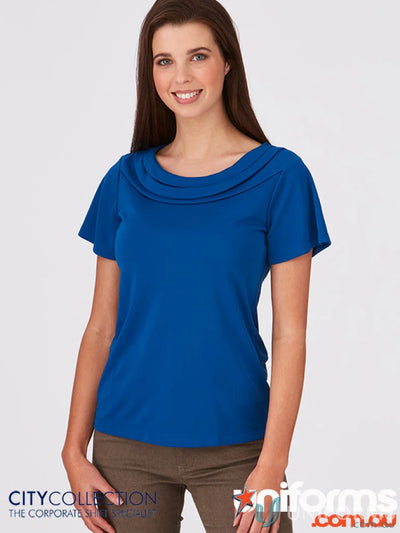 Blue cowl-neck blouse in Eva Knit style from Eva Knit SS Top collection