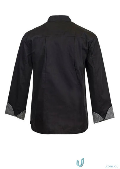 Black Executive Chef Jacket Vent L/S with patterned cuffs and stylish vent design
