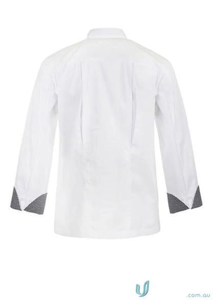 White Executive Chef Jacket Vent L/S featuring stylish patterned cuffs and a vent design