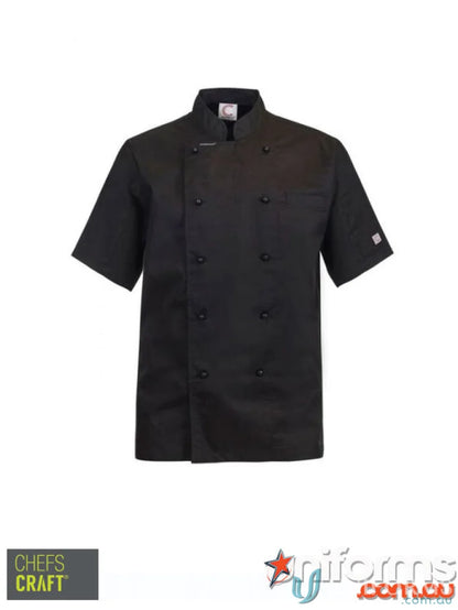 Black short-sleeved executive chef light ss jacket with chest welt pocket