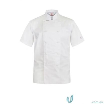 White short-sleeved executive chef light ss jacket with chest welt pocket