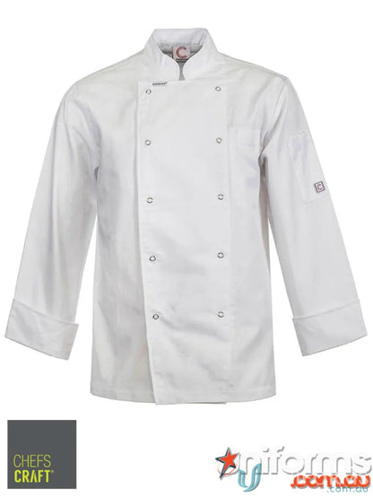 White chef’s jacket with press studs from Executive L/S Chef Press Stud Workwear uniforms