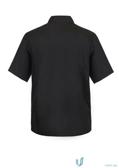 Black short-sleeved chef’s shirt from Executive Lightweight SS Chef Jacket for a professional look