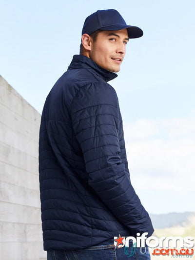 Navy quilted Expedition Jacket J750M with cap for staying warm in styles from Collection Mens Expedition