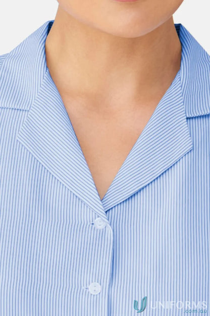 Light blue and white striped Ezylin Dual Pocket Shirt perfect for workwear or uniforms