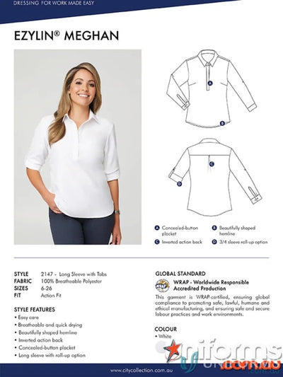White long-sleeve women’s shirt Ezylin L/S Meghan ideal for work uniforms and workwear