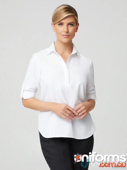 Ezylin L/S Meghan white collared shirt ideal for work uniforms and workwear