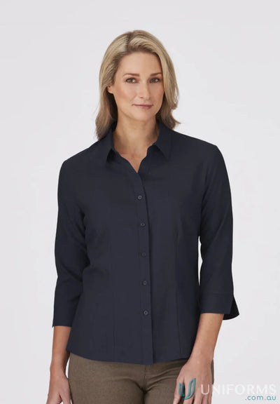 Ezylin Ladies 3qtr Shirt with shaped hem and open neckline for work uniforms