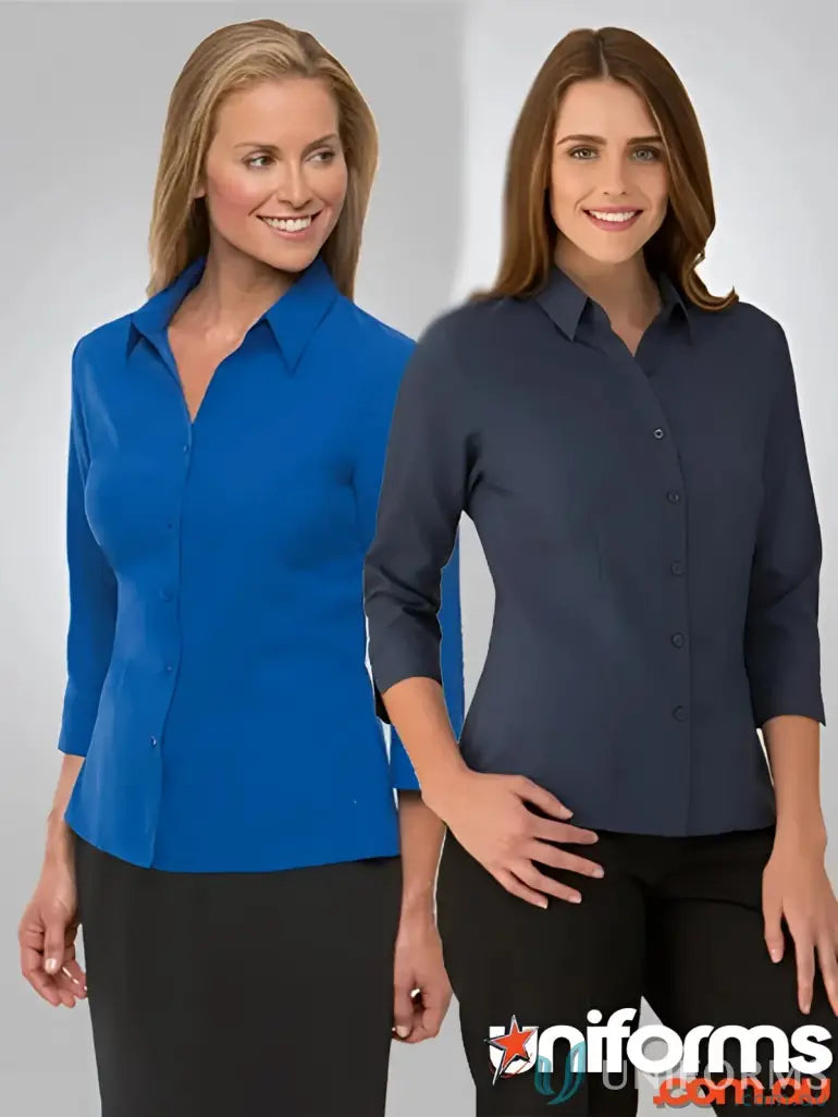 Ezylin Ladies 3qtr Shirt with shaped hem and open neckline, perfect work uniforms