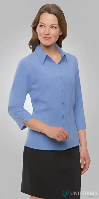 Woman in Ezylin Ladies 3Qtr Shirt with shaped hem and open neckline, perfect work uniform