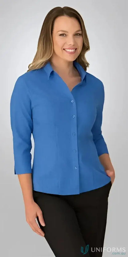 Ezylin Ladies 3Qtr Shirt with shaped hem, open neckline, perfect for work uniforms