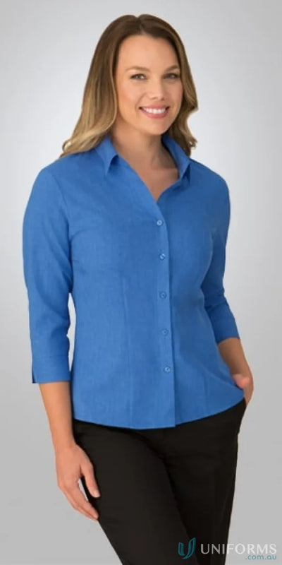 Ezylin Ladies 3Qtr Shirt with shaped hem, open neckline, perfect for work uniforms