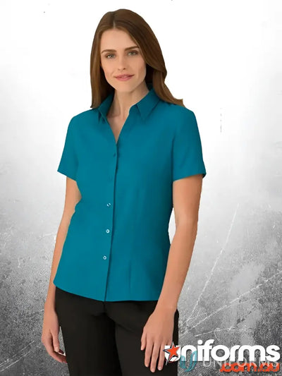 Teal short-sleeved shirt from Ezylin Ladies S/S Shirt, perfect for work uniforms and workwear