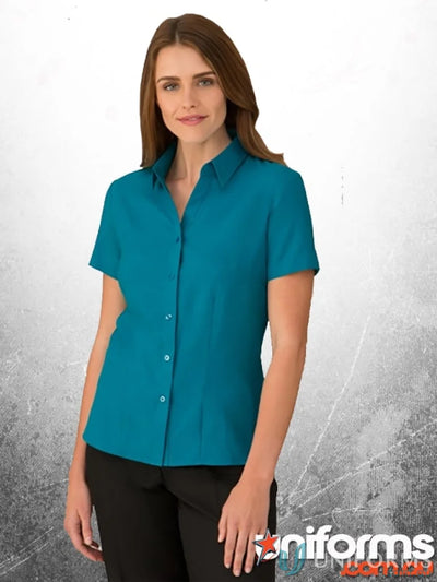 Teal short-sleeved shirt from Ezylin Ladies S/S Shirt, perfect for work uniforms and workwear