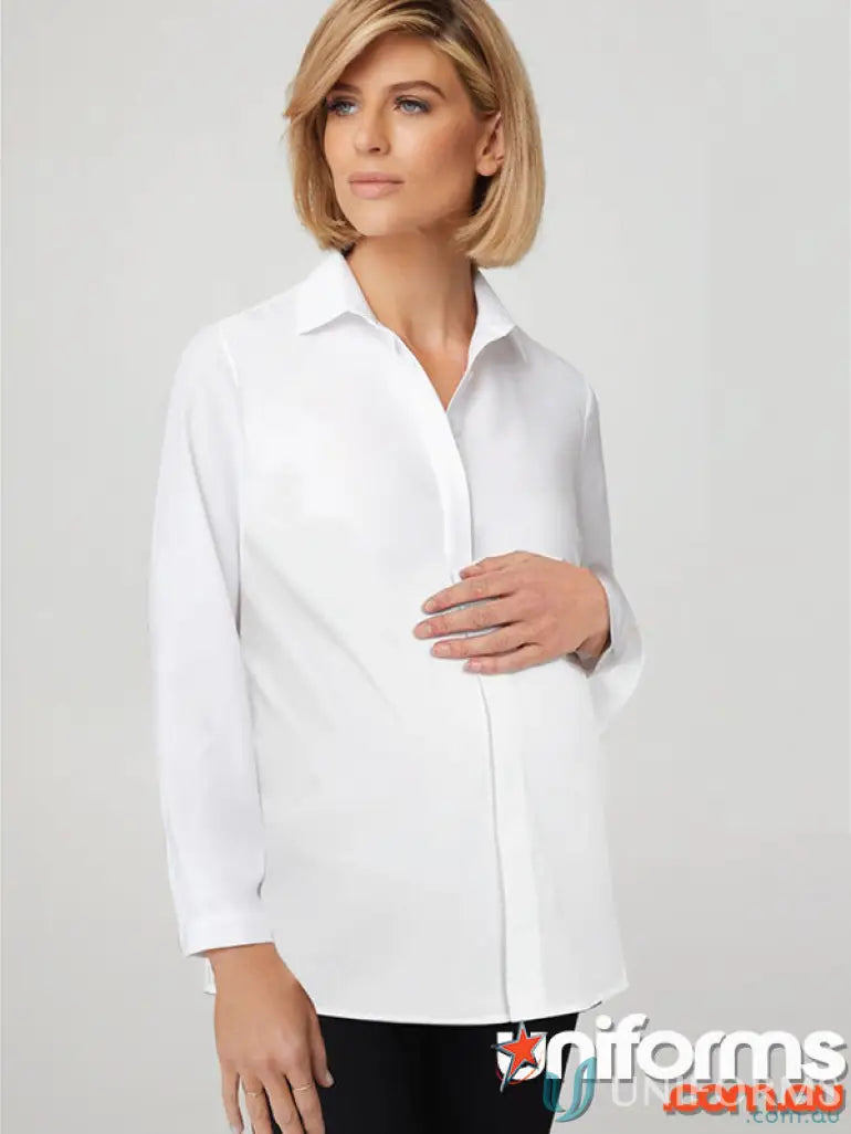 White ezylin maternity top featuring a beautifully shaped hemline from City Collection Ezylin