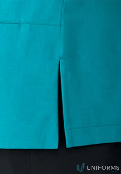 Teal skirt with back slit made of breathable polyester, perfect for uniforms or workwear
