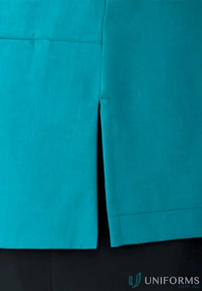 Teal skirt with back slit made of breathable polyester, perfect for uniforms or workwear