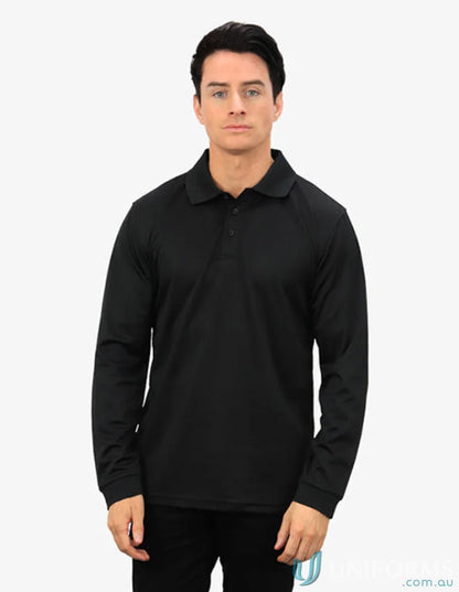 Black long sleeve polo shirt from Falcon LS Polo with cooldry moisture management tech