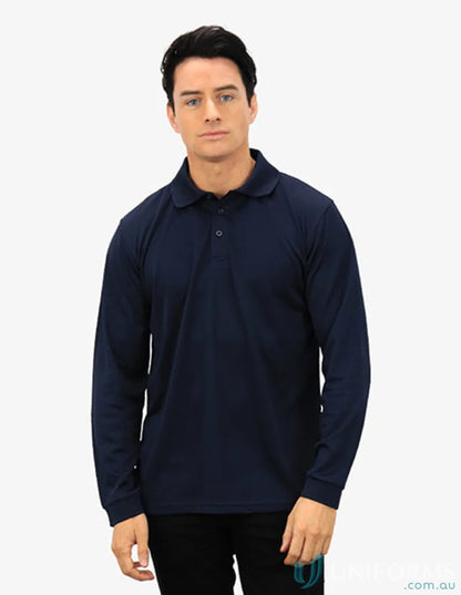 Navy long sleeve polo shirt with cooldry moisture management tech from Falcon LS Polo