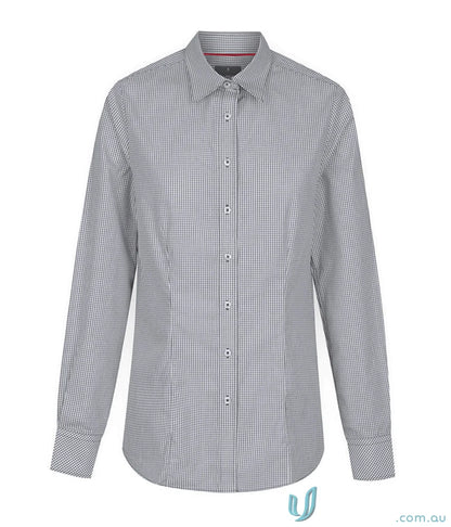 Gray and white checkered Fawkner Micro Check LS Shirt with silk protein fabric