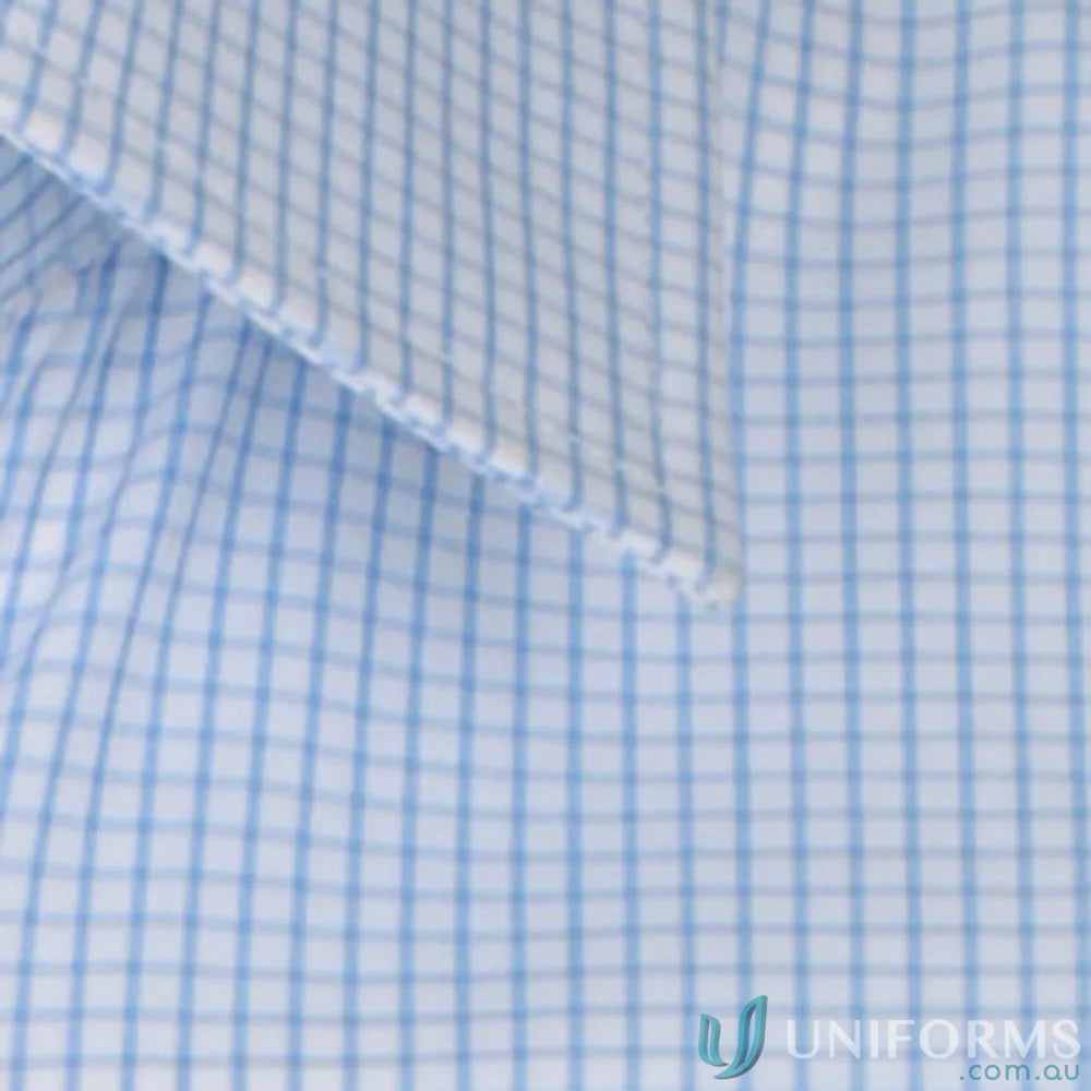 Blue and white checkered Fawkner Micro Check LS Shirt made with silk protein easy iron