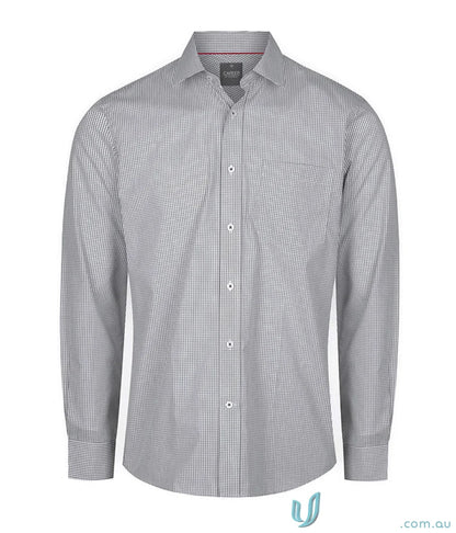 Gray checkered long-sleeved Fawkner Micro Check shirt with silk protein easy iron finish