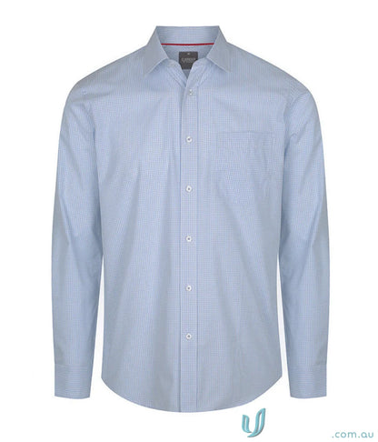 Light blue Fawkner Micro Check LS Shirt with easy iron silk protein fabric