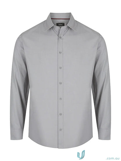 Gray long-sleeve Felix Long Sleeve shirt made with easy-care fabric for men’s Felix style