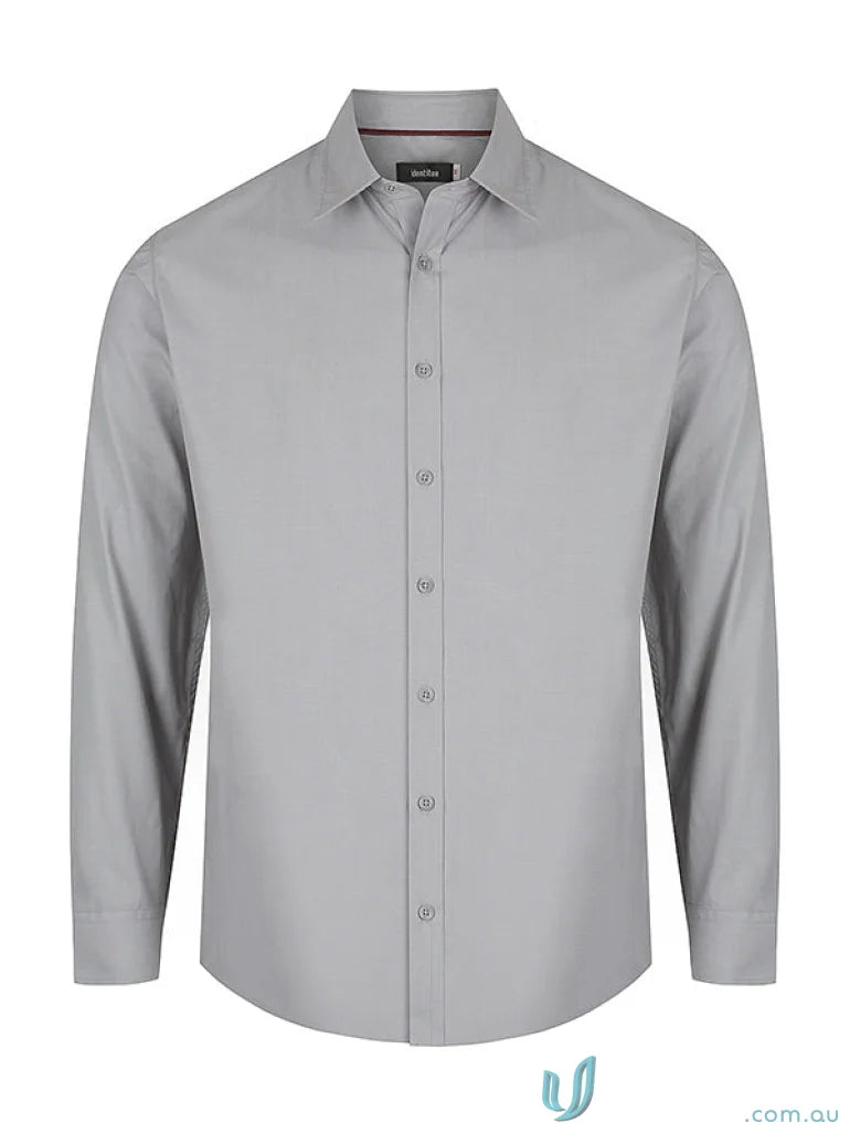 Gray long-sleeve Felix Long Sleeve shirt made with easy-care fabric for men’s Felix style
