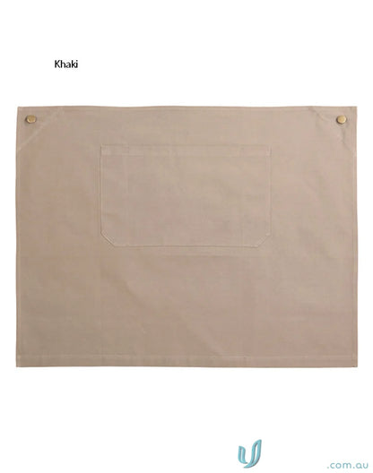 Khaki Fitzroy Half Waist Apron with reinforced rivets and brass metal buttons